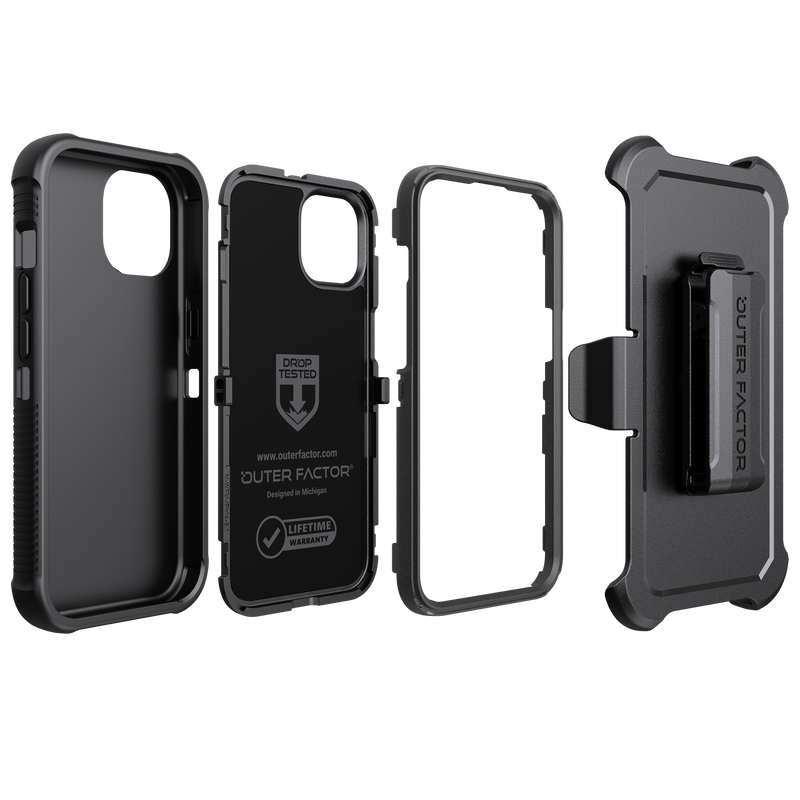 Load image into Gallery viewer, OuterFactor WorkForce Case with Belt Clip, iPhone 15, Black