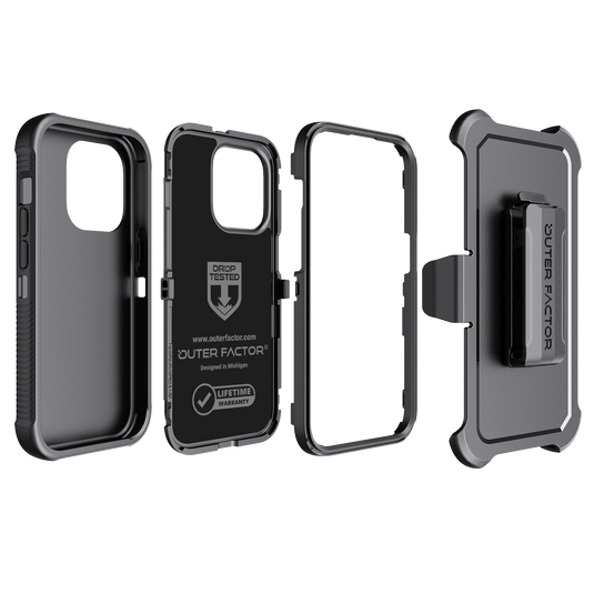 OuterFactor WorkForce Case with Belt Clip, iPhone 13 Pro, Black