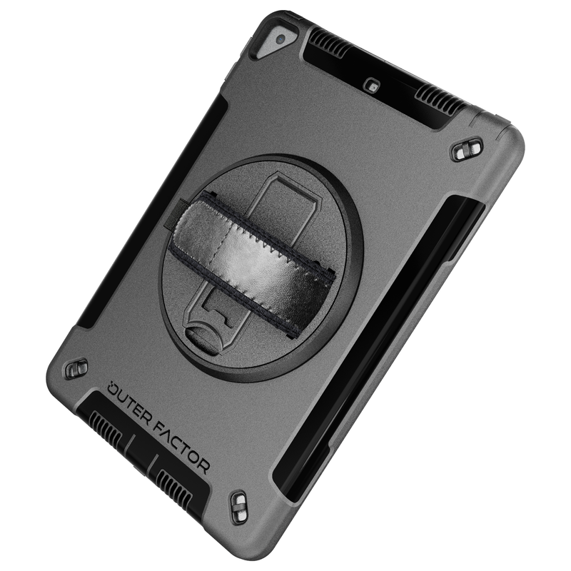 Load image into Gallery viewer, iPad 10.2 (7/8/9th Gen), Black, Kickstand, Hand Strap, Screen Protector - WorkForce Pro Case by OuterFactor