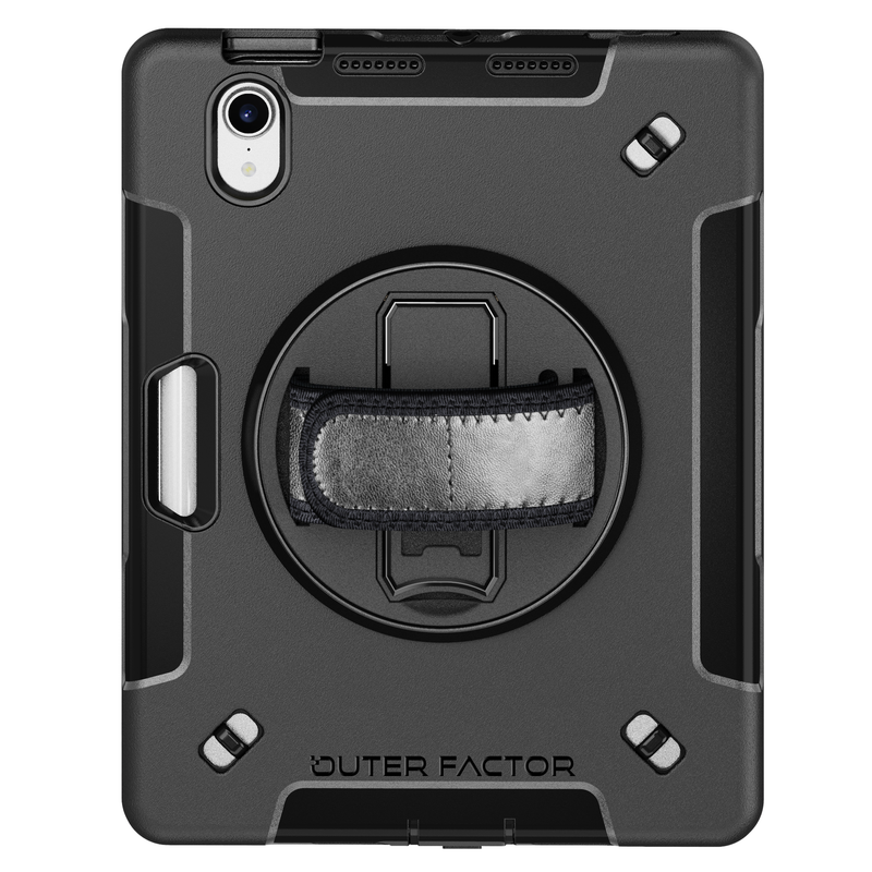 Load image into Gallery viewer, iPad Mini (6/7 Gen), Kickstand, Hand Strap, Screen Protector, Pen Holder, Black - WorkForce Pro Case by OuterFactor
