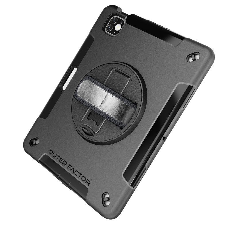 Load image into Gallery viewer, OuterFactor WorkForce Pro Case, iPad Pro 11 (1/2/3rd Gen)/ Air (4/5th Gen), Black, Kickstand, Hand Strap, Screen Protector, Pen Holder