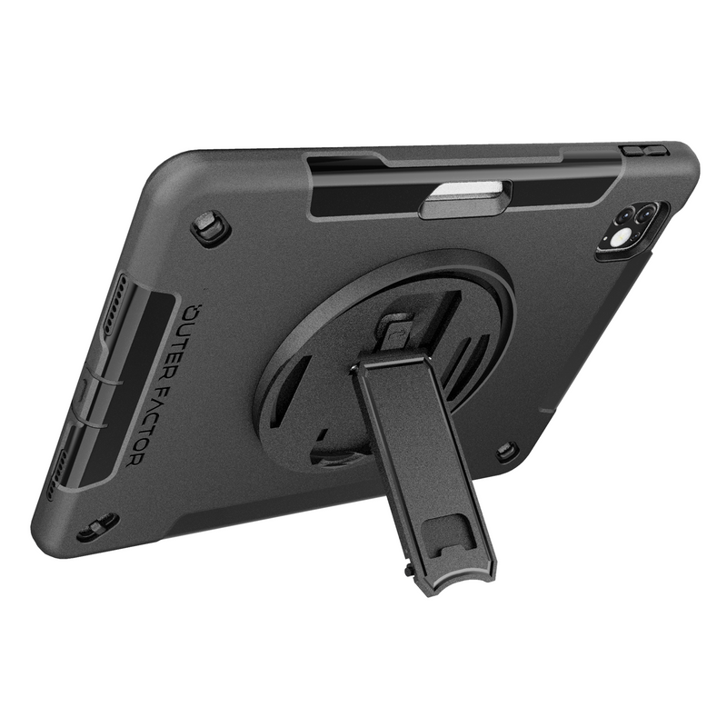 Load image into Gallery viewer, OuterFactor WorkForce Pro Case, iPad Pro 11 (1/2/3rd Gen)/ Air (4/5th Gen), Black, Kickstand, Hand Strap, Screen Protector, Pen Holder