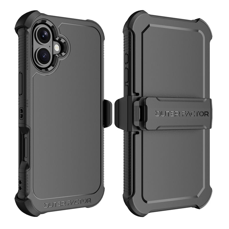 Load image into Gallery viewer, OuterFactor WorkForce Case with Belt Clip, iPhone 16 Plus, Black