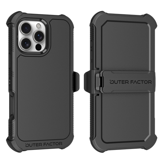 OuterFactor WorkForce Case with Belt Clip, iPhone 16 Pro Max, Black