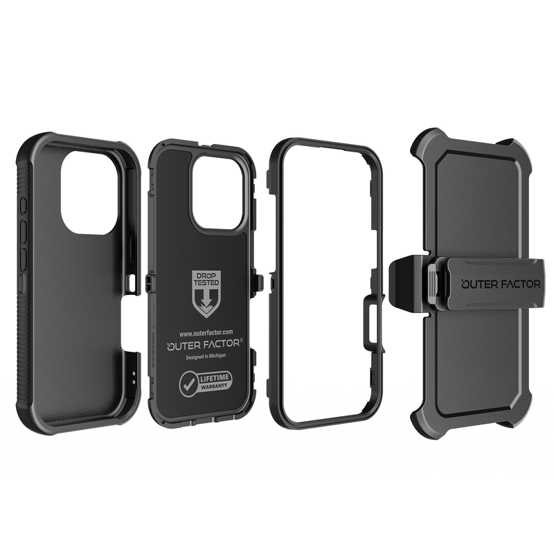 Load image into Gallery viewer, OuterFactor WorkForce Case with Belt Clip, iPhone 16 Pro, Black
