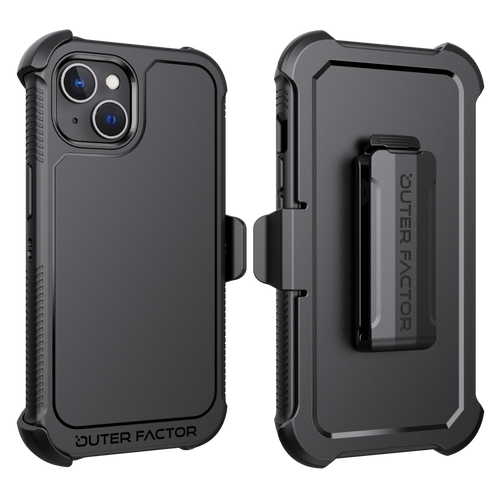 OuterFactor WorkForce Case with Belt Clip, iPhone 15, Black