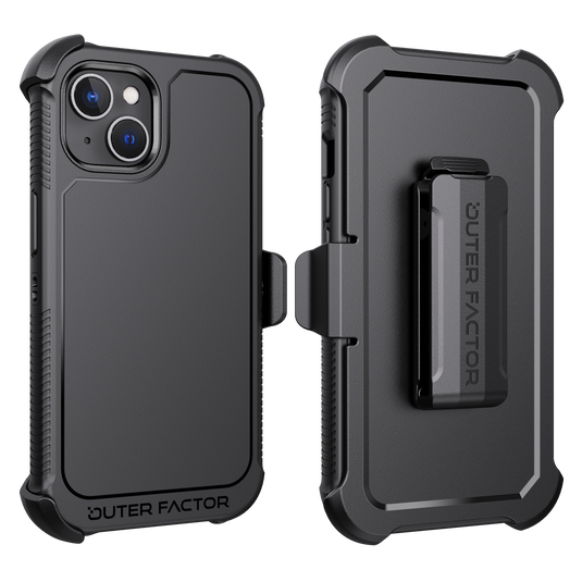 OuterFactor WorkForce Case with Belt Clip, iPhone 15, Black