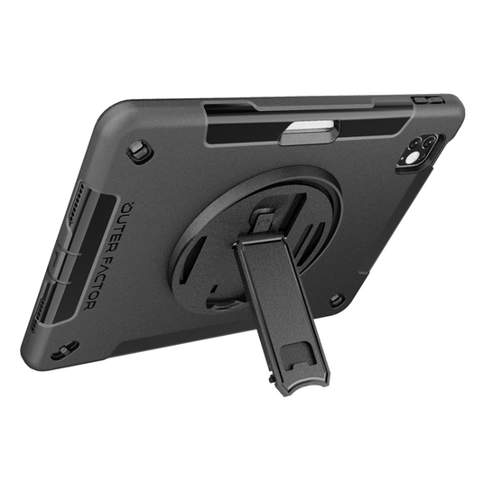 OuterFactor WorkForce Pro Case, iPad Pro 11 (1/2/3rd Gen)/ Air (4/5th Gen), Black, Kickstand, Hand Strap, Screen Protector, Pen Holder