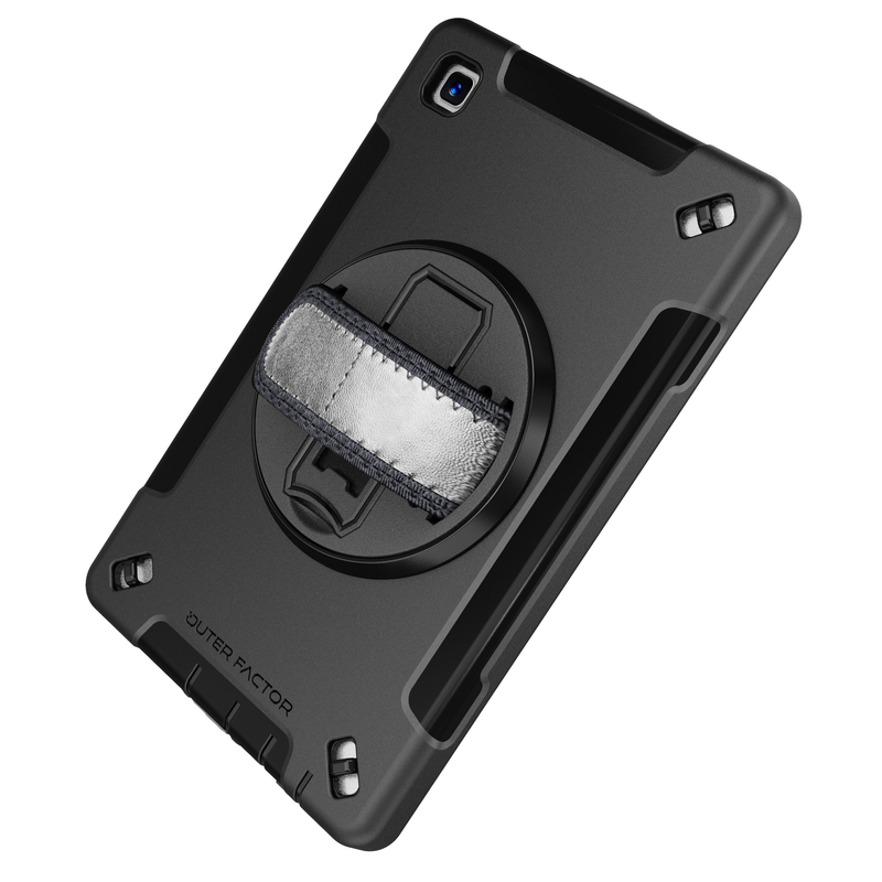 Load image into Gallery viewer, *PROMO!* OuterFactor WorkForce Pro Case, Tab A7 Lite (2021), Black, Kickstand, Hand Strap, Screen Protector
