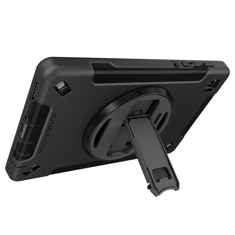 Load image into Gallery viewer, *PROMO!* OuterFactor WorkForce Pro Case, Tab A7 Lite (2021), Black, Kickstand, Hand Strap, Screen Protector
