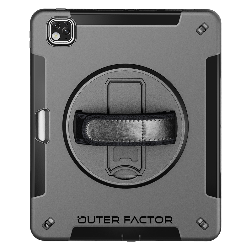 Load image into Gallery viewer, OuterFactor WorkForce Pro Case, iPad Pro (3/4/5/6th Gen), Black, Kickstand, Hand Strap, Screen Protector, Pen Holder
