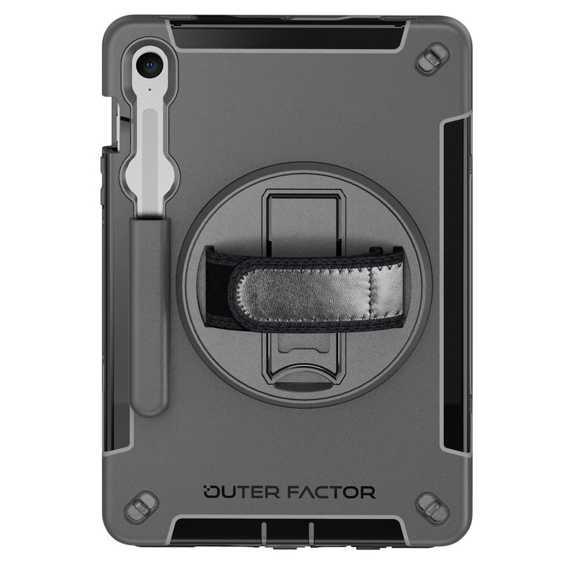 Load image into Gallery viewer, OuterFactor WorkForce Pro Case, S9 FE (2023), Black, Kickstand, Hand Strap, Screen Protector
