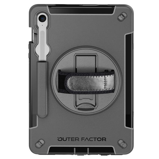 OuterFactor WorkForce Pro Case, S9 FE (2023), Black, Kickstand, Hand Strap, Screen Protector