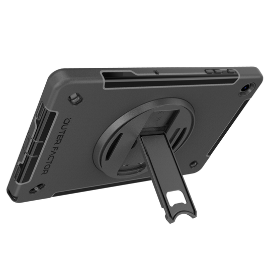 OuterFactor WorkForce Pro Case, Tab A9+ (2023), Black, Kickstand, Hand Strap, Screen Protector
