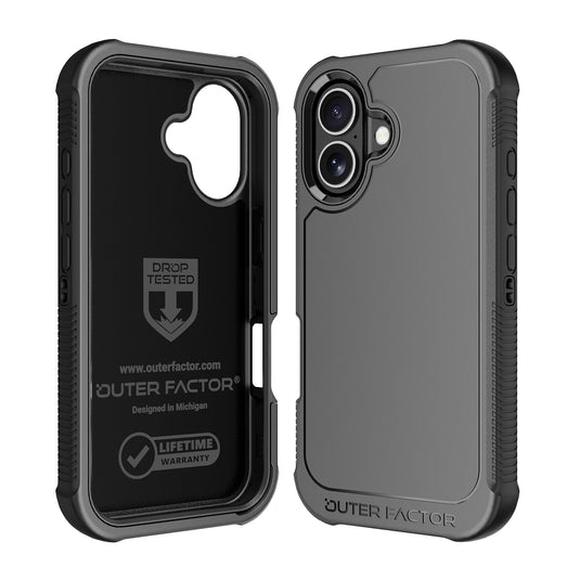 OuterFactor WorkForce Case with Belt Clip, iPhone 16, Black