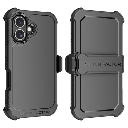 OuterFactor WorkForce Case with Belt Clip, iPhone 16, Black