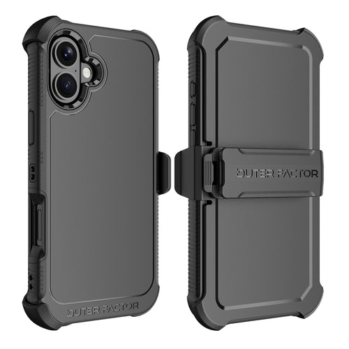 OuterFactor WorkForce Case with Belt Clip, iPhone 16 Plus, Black